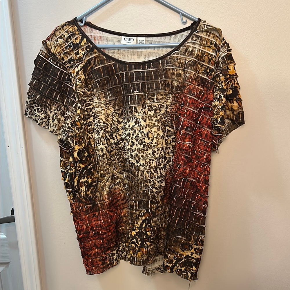 Cato Brown Short Sleeve Graphic Blouse